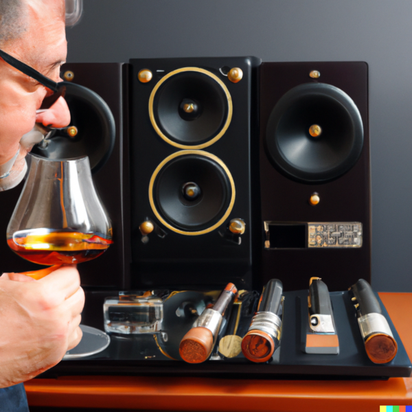 DALL·E 2022-12-06 16.30.23 - a hi end stereo equipment enthusiast man, with a sigar and a glass of cognac.png