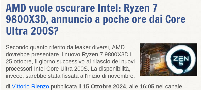 Screenshot 2024-10-16 at 14-35-22 AMD vuole oscurare Intel Ryzen 7 9800X3D annuncio a poche ore dai Core Ultra 200S.png